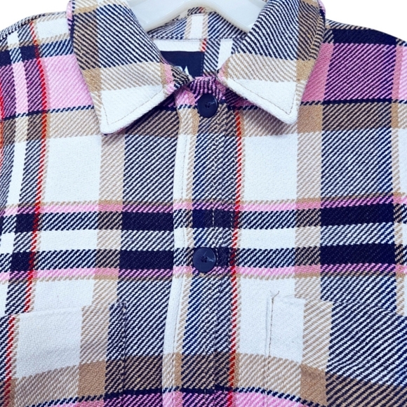 Zara Thick Warm Oversized Textured Plaid Overshirt Shacket Pink Black White Tan - Picture 2 of 4